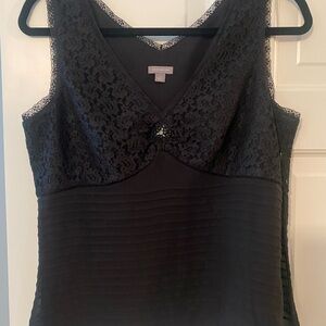 Black sleeveless dressy top w black Crystal accent